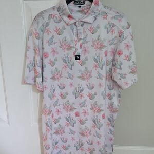Bad Birdie Pink and White Polo Shirt Floral Design